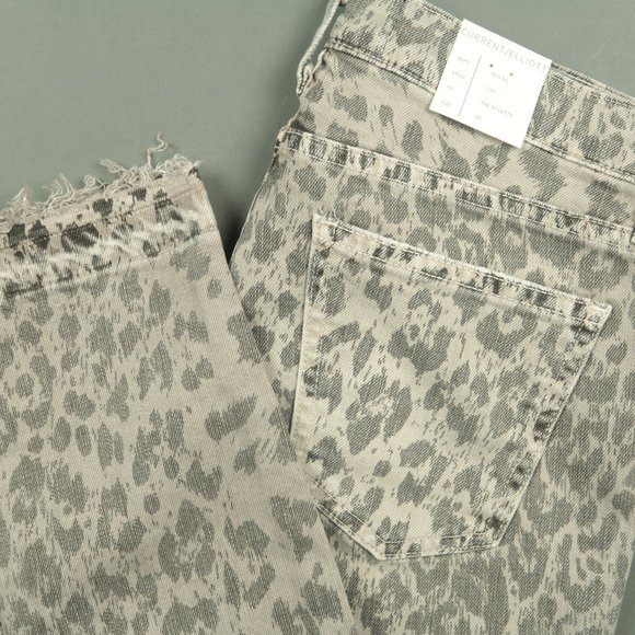 Current/Elliott Denim - Current Elliott Stiletto Gray Leopard Print Jeans